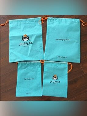 NEW - 4 Jellycat Blue Drawstring Canvas Dust Bags Set - Large/Small